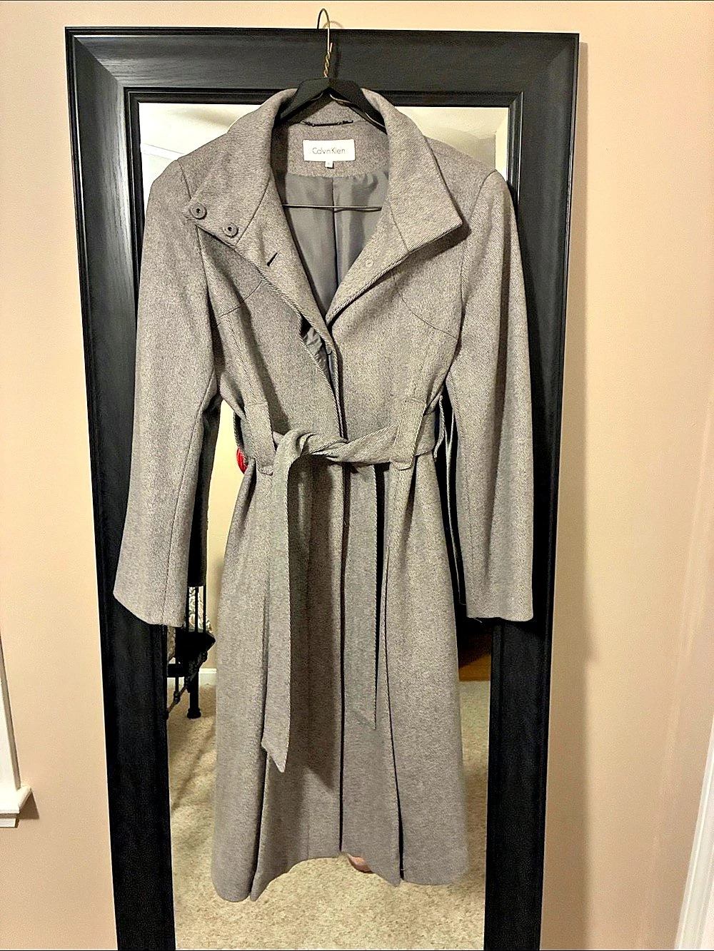 Calvin Klein Gray Belted Trench Coat Size 10 Like New